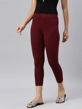 Load image into Gallery viewer, Go Colors Bright Maroon Cotton Stretch Cropped Leggings
