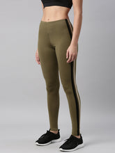 Load image into Gallery viewer, Go Colors Olive Green Cotton Stretch Two Tone Side Stripe Track Pant
