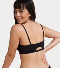 Load image into Gallery viewer, Enamor Moulded Double Layer Front Women's Cotton Cami Bra - Detachable Slim Straps with Back Keyhole, Non Padded, Wirefree, High Coverage - A022 (Black)
