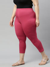 Load image into Gallery viewer, Go Colors Medium Pink Cotton Stretch Cropped Leggings
