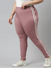 Load image into Gallery viewer, Go Colors Dusty Voilet Cotton Stretch Side Stripes Active Leggings
