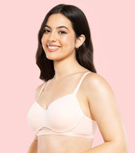 Load image into Gallery viewer, Enamor Innovations CloudSoft, Invisi Neckline Women's Cotton Everyday T-Shirt Lift Bra - Padded, Wired, High Coverage - A132 (Cherry Blossom Print)

