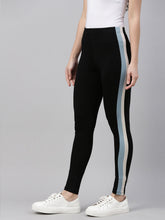 Load image into Gallery viewer, Go Colors Black Cotton Stretch Two Tone Side Stripe Track Pant
