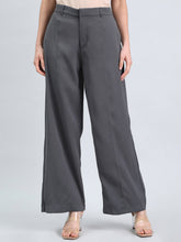 Load image into Gallery viewer, Go Colors Silver Grey Chocolate Crepe Wide Trouser
