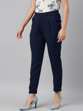 Load image into Gallery viewer, Go Colors Navy Woven Cotton Stretch Formal Trouser
