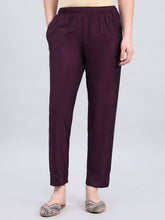 Load image into Gallery viewer, Go Colors Dark Purple Poly Modal Metallic Pants
