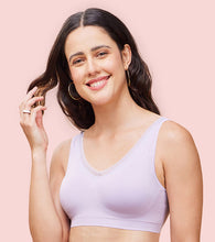 Load image into Gallery viewer, Enamor Innovations Flexifree, Plunge, Ultra Comfort Women's  Bralette - No-Pinch, No-Dig, 360 Degree Flex, Seamless Lift, Fixed cup, Padded, Wirefree, High Coverage  - F137 (Pastel Lilac)
