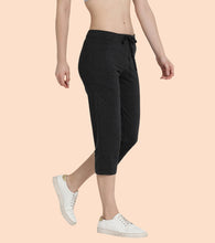 Load image into Gallery viewer, Enamor Mid Rise Capri length Drawstring Closure Lounge Capri for Women - Slim Fit, Soft and Breathable Stretch Cotton - E018 (Charcoalmelange)
