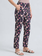 Load image into Gallery viewer, Go Colors Navy Cotton Knit Printed Lounge Pants

