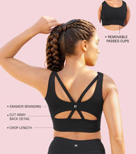 Load image into Gallery viewer, Enamor Sleeveless Crew Neck Crop length Pull On Sports Bra For Women - Hugged Fit, Cut Away Back Detail - A206 (Jet Black)
