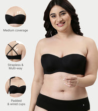 Load image into Gallery viewer, Enamor Strapless Multiway Styling Women's T-Shirt Bra - Padded, Wired, Medium Coverage - F074 (Available in Plus Sizes) (Black)
