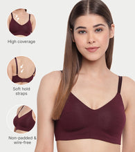 Load image into Gallery viewer, Enamor Ultra-Smoothing Women's Cotton Everyday T-Shirt Bra - No-Pinch, Hidden Lift, Non Padded, Wirefree, High Coverage - A027 (Grapewine)

