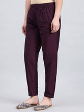 Load image into Gallery viewer, Go Colors Dark Purple Poly Modal Metallic Pants
