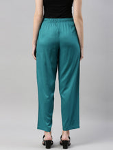Load image into Gallery viewer, Go Colors Peacock Blue Woven Viscose Casual Pants
