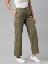 Load image into Gallery viewer, Go Colors Olive Green Cotton Stripes Cargo Pant
