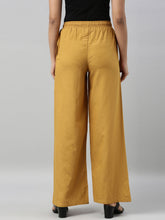 Load image into Gallery viewer, Go Colors Medium Mustard Viscose Blend Linen Palazzos

