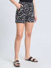 Load image into Gallery viewer, Go Colors Black Cotton Knit Printed Lounge Shorts
