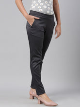 Load image into Gallery viewer, Go Colors Silver Grey Woven Cotton Stretch Treggings
