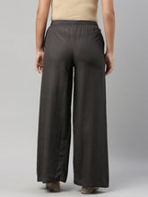 Load image into Gallery viewer, Go Colors Silver Grey Viscose Blend Linen Palazzos
