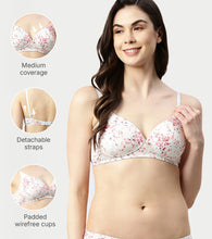 Load image into Gallery viewer, Enamor Women's Perfect Plunge Lift T-Shirt Bra - Detachable Straps, Lightly Padded, Wirefree, Medium Coverage - F023 (Sorrento Print)
