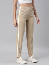 Load image into Gallery viewer, Go Colors Beige Cotton Stretch Side Stripes Track Pant
