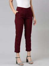 Load image into Gallery viewer, Go Colors Maroon Woven Cotton Stretch Formal Trouser
