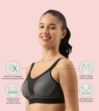Load image into Gallery viewer, Enamor Innovations Y-panel  Bounce Control, Agion Scent Protect ,Women's Sports Bra - High-Impact, Padded, Wirefree, Full Coverage  - SB25 (Grey Melange)
