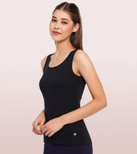 Load image into Gallery viewer, Enamor Sleeveless Scoop Neck Regular Length Tank Top For Women - Relaxed Fit, Soft and Breathable Cotton - E025 (Black)
