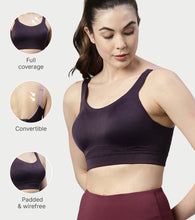 Load image into Gallery viewer, Enamor Innovations Fab-fresh Breathable cup, Women's High Impact Sports Bra - Convertible, Padded, Wirefree, Full Coverage - SB18 (Night Shade)
