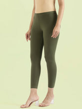 Load image into Gallery viewer, Go Colors Olive Green Cotton Stretch Cropped Leggings
