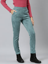 Load image into Gallery viewer, Go Colors Ocean Green Poly Stretch Suede Tregging
