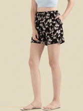 Load image into Gallery viewer, Go Colors Black Woven Viscose Printed Lounge Shorts

