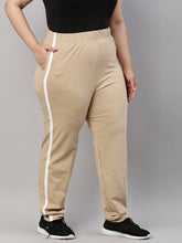 Load image into Gallery viewer, Go Colors Beige Cotton Stretch Side Stripes Track Pant
