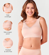 Load image into Gallery viewer, Enamor Innovations Flexifree, Plunge, Ultra Comfort Women's  Bralette - No-Pinch, No-Dig, 360 Degree Flex, Seamless Lift, Fixed cup, Padded, Wirefree, High Coverage  - F137 (Almond Skin)
