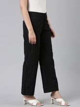 Load image into Gallery viewer, Go Colors Black Cotton Stripes Cargo Pant
