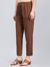 Load image into Gallery viewer, Go Colors Brown Cotton Pencil Pant
