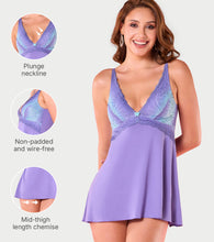 Load image into Gallery viewer, Enamor N191 Non-Padded Wire-Free Plunge Scallop-Wave Babydoll - Blue Wave
