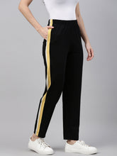 Load image into Gallery viewer, Go Colors Black Cotton Stretch Side Stripes Track Pant
