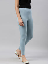 Load image into Gallery viewer, Go Colors Dusty Blue Cotton Stretch Ankle Length Leggings
