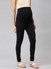 Load image into Gallery viewer, Go Colors Black Cotton Stretch Maternity Churidar
