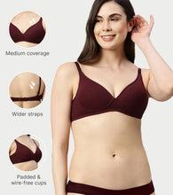 Load image into Gallery viewer, Enamor Supima Cotton Women's Plunge Lift Everyday T-Shirt Bra - Extra Comfort, Padded, Wirefree, Medium Coverage - A039 (Grapewine)
