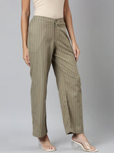Load image into Gallery viewer, Go Colors Olive Green Cotton Stripes Cargo Pant

