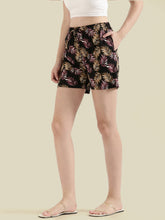 Load image into Gallery viewer, Go Colors Black Cotton Knit Printed Lounge Shorts
