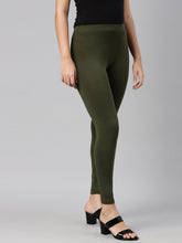 Load image into Gallery viewer, Go Colors Dark Olive Cotton Stretch Ankle Length Leggings
