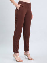 Load image into Gallery viewer, Go Colors Dark Brown Cotton Stretch Kurti Pants
