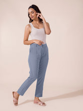Load image into Gallery viewer, Go Colors Dusty Blue Crepe Tapered Trouser
