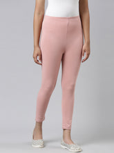 Load image into Gallery viewer, Go Colors Baby Pink Cotton Stretch  Cropped Leggings
