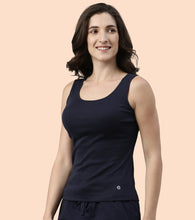 Load image into Gallery viewer, Enamor Sleeveless Scoop Neck Regular Length Tank Top For Women - Relaxed Fit, Soft and Breathable Cotton - E025 (Navy)
