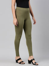 Load image into Gallery viewer, Go Colors Medium Olive Cotton Stretch Ankle Length Leggings

