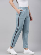 Load image into Gallery viewer, Go Colors Dusty Blue Cotton Stretch Side Stripes Track Pant
